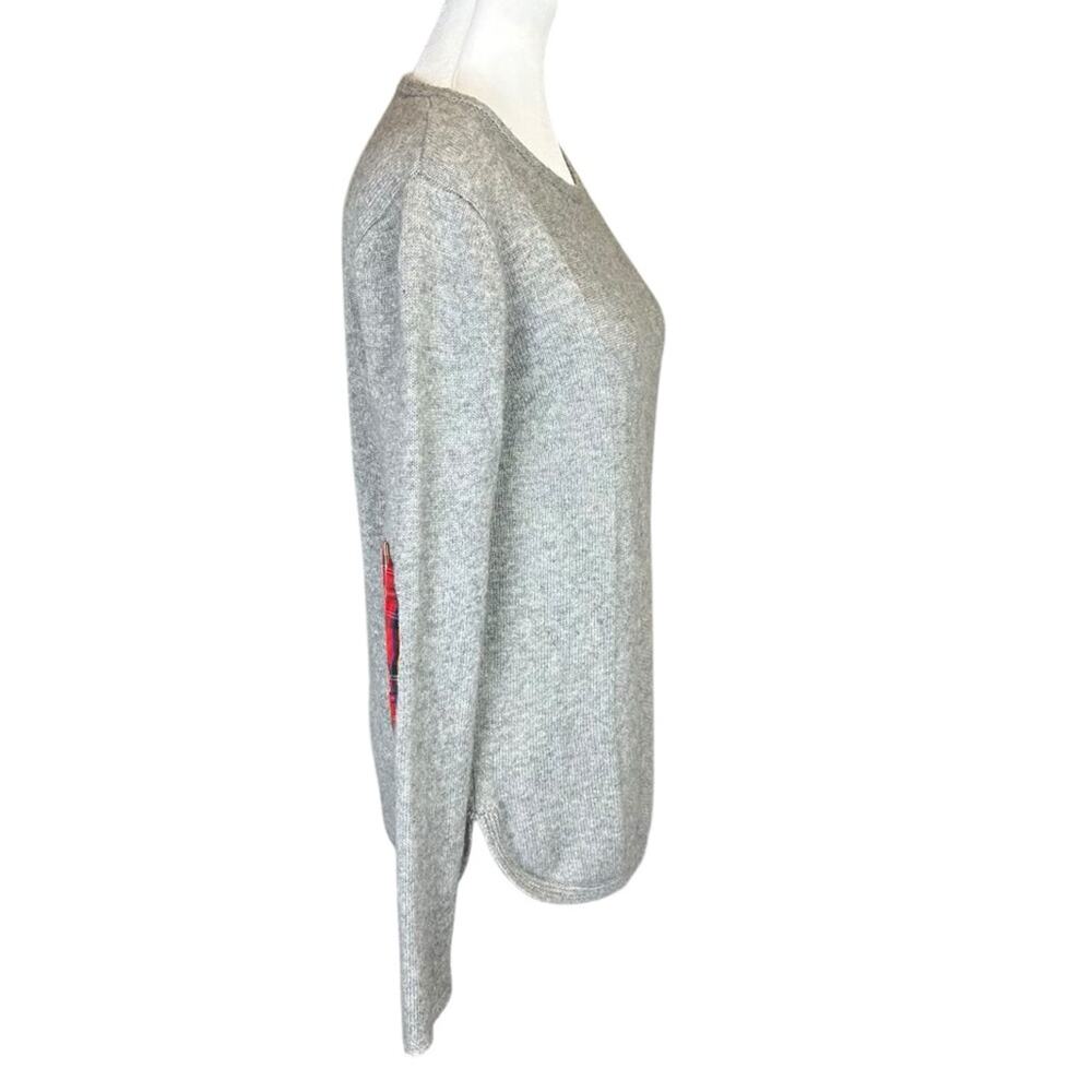 Two Bees Cashmere Wool Blend Sweater Size Large Gray Red Plaid Elbow Patches - Picture 4 of 7